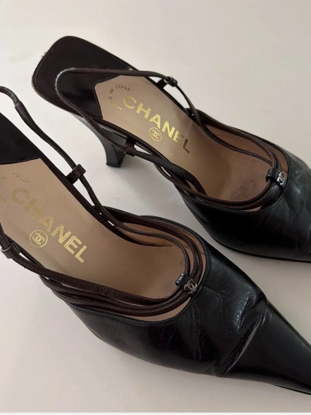 Chanel Brown Leather Slingbacks